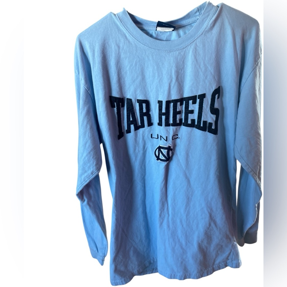 UNC Tar Heels Long Sleeve XL Blue Puff Print OVB Old Varsity Brand Vintage Y2K